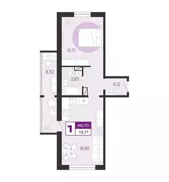 1-к кв. Брянская область, Брянск Медовый кв-л, поз7 (46.7 м)
