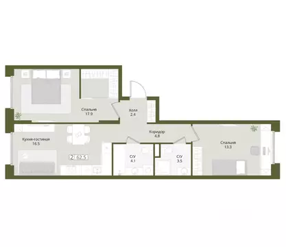 2-к кв. Московская область, Красногорск городской округ, Нахабино пгт  ...