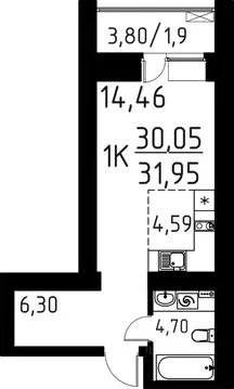 1-к кв. Томская область, Томск ул. Вершинина, 58к1 (31.95 м)