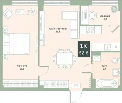 1-к кв. Курганская область, Курган Заозерный жилрайон, 6А мкр, ул. ...