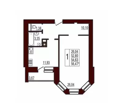 1-к кв. Смоленская область, Вязьма ул. Ленина, 71 (54.63 м)