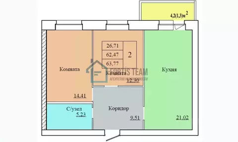 2-к кв. Ярославская область, Ярославль Пятерка жилрайон,  (63.77 м)