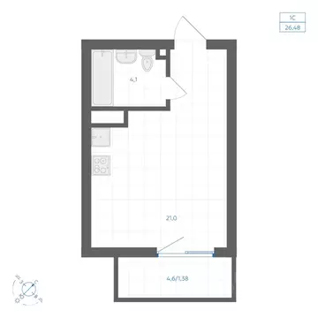 Студия Челябинская область, Челябинск Клевер жилой комплекс (27.65 м)