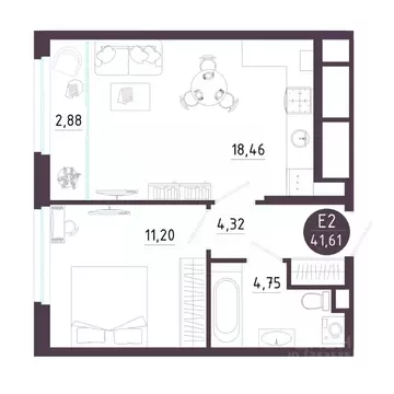 1-к кв. Рязанская область, Рязань Московское ш. (41.61 м)