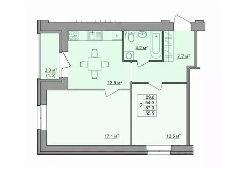 2-к кв. Костромская область, Кострома Магистральная ул., 49А (55.5 м)