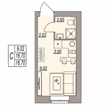 Студия Волгоградская область, Волгоград ул. Расула Гамзатова (16.7 м)