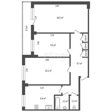 3-к кв. Калужская область, Калуга ул. Чижевского, 25 (63.6 м)