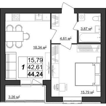 1-к кв. Мордовия, Саранск Большевистская ул., 124А (44.24 м)