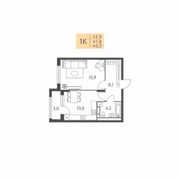 1-к кв. Пермский край, Пермь ул. Левченко, 8 (43.3 м)