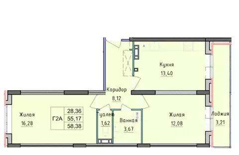 2-к кв. Ярославская область, Ярославль ул. Лескова, 42 (58.38 м)