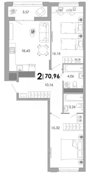 2-к кв. Владимирская область, Владимир Уно жилой комплекс (70.96 м)