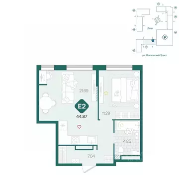 1-к кв. Тюменская область, Тюмень Сибирский жилой комплекс (44.87 м)