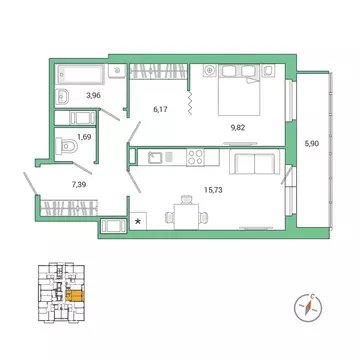 1-комнатная квартира: Санкт-Петербург, Суздальское шоссе, 18к4 (48.9 ...