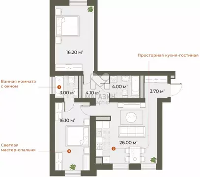 2-комнатная квартира: Санкт-Петербург, Зеленогорская улица, 3 (74 м)