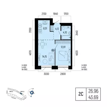 2-к кв. Башкортостан, Уфа Глумилино-1 мкр, Новатор жилой комплекс ...