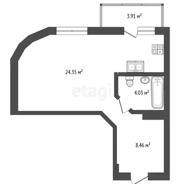 Квартира-студия: Тюмень, улица Мельникайте, 150 (36.7 м)