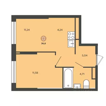 2-к кв. Свердловская область, Екатеринбург тракт Сибирский, 24Д (36.8 ...