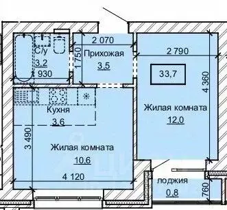 2-к кв. Алтайский край, Барнаул ул. Анатолия (33.7 м)