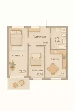 2-к кв. Томская область, Северск ул. Ленина, 116 (64.0 м)