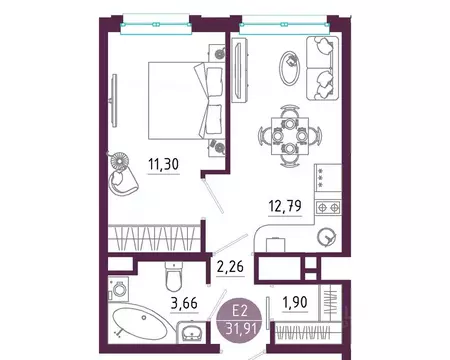 1-к кв. Тульская область, Тула ул. Купцов Гречихиных (31.91 м)