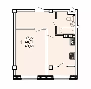 1-к кв. Хабаровский край, Хабаровск ул. Тимощука, 3/3 (43.68 м)