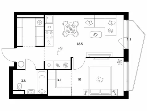 1-комнатная квартира: Москва, ЖК Строгино 360 (43.2 м)