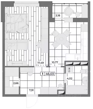 1-к кв. Орловская область, Орел Мясокомбинат мкр,  (44.44 м)