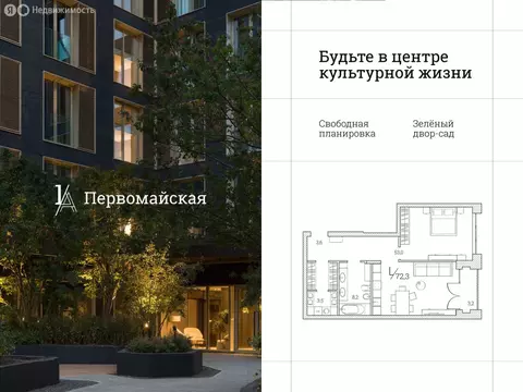 1-комнатная квартира: Тюмень, Первомайская улица, 1Аблок2 (72.3 м)