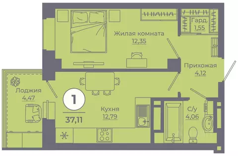 1-к кв. Ростовская область, Ростов-на-Дону ул. Еременко, 113 (36.8 м)