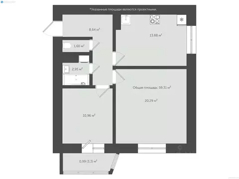 2-к кв. Ярославская область, Ярославль Суздальское ш., 64 (66.0 м)