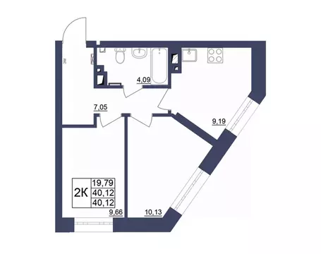 2-к кв. Башкортостан, Уфа Космос жилой комплекс, лит1 (40.24 м)