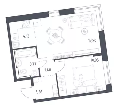 1-к кв. Москва № 103 кв-л, Подольские Кварталы жилой комплекс (40.79 ...
