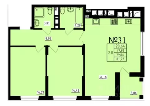 2-к кв. Тульская область, Тула пер. Шевченко, 5 (79.85 м)