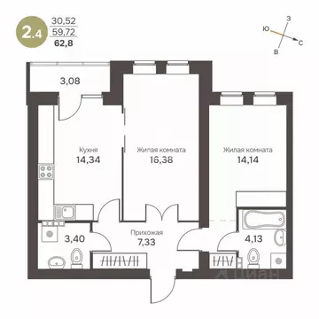 2-комнатная квартира: Свердловская область, муниципальный округ ...
