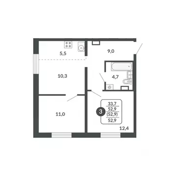 2-к кв. Кировская область, Киров Московская ул., 209 (52.9 м)