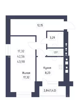 1-к кв. Татарстан, Лаишевский район, с. Сокуры  (43.98 м)
