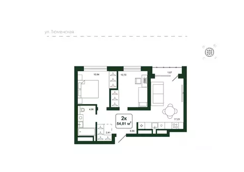 2-к кв. Тюменская область, Тюменский район, д. Дударева Родина-2 жилой ...