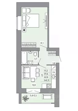 1-к кв. Костромская область, Кострома Калиновская ул., 28А (40.0 м)