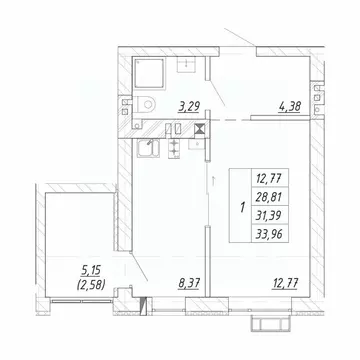 1-к кв. Калининградская область, Зеленоградск  (33.96 м)