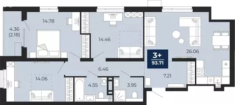 3-комнатная квартира: Тюмень, Арктическая улица, 16 (95.89 м)