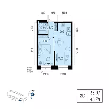 2-к кв. Башкортостан, Уфа Глумилино-1 мкр, Новатор жилой комплекс ...