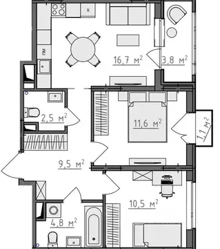2-к кв. Владимирская область, Владимир Сновицы-Веризино мкр,  (57.83 ...