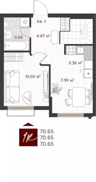 1-к кв. Калининградская область, Зеленоградск  (70.65 м)