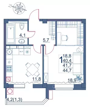 1-к кв. Ставропольский край, Ессентуки ул. Шмидта, 80/1с (44.7 м)