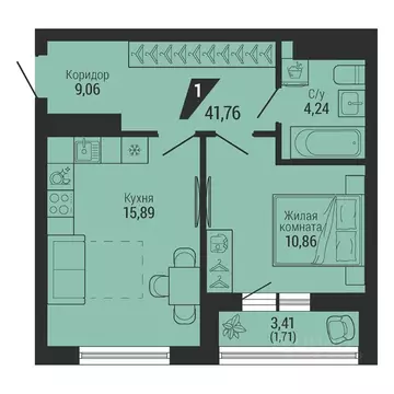 1-к кв. Свердловская область, Екатеринбург пер. Ученический, 4 (41.88 ...