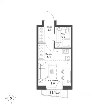 Студия Свердловская область, Екатеринбург Солнечный жилрайон,  (21.3 ...