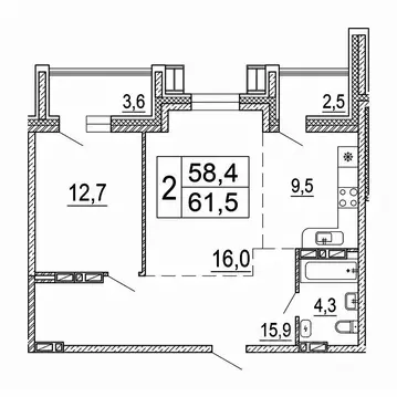 2-к кв. Приморский край, Уссурийск Горизонты жилой комплекс (61.5 м)