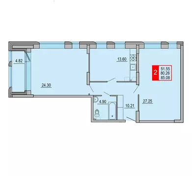 2-к кв. Тверская область, Тверь Петербургское ш., 3к1 (85.08 м)