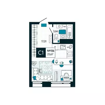 Студия Тульская область, Тула ул. Чмутова, 158Д (25.67 м)