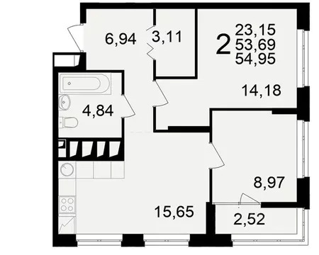 2-к кв. Рязанская область, Рязань ул. Чкалова (53.69 м)